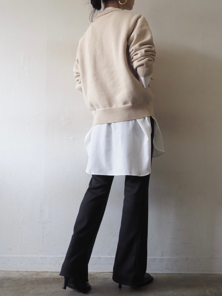 [予約]刺繍ロゴポリエステルニットプルオーバー/アイボリー