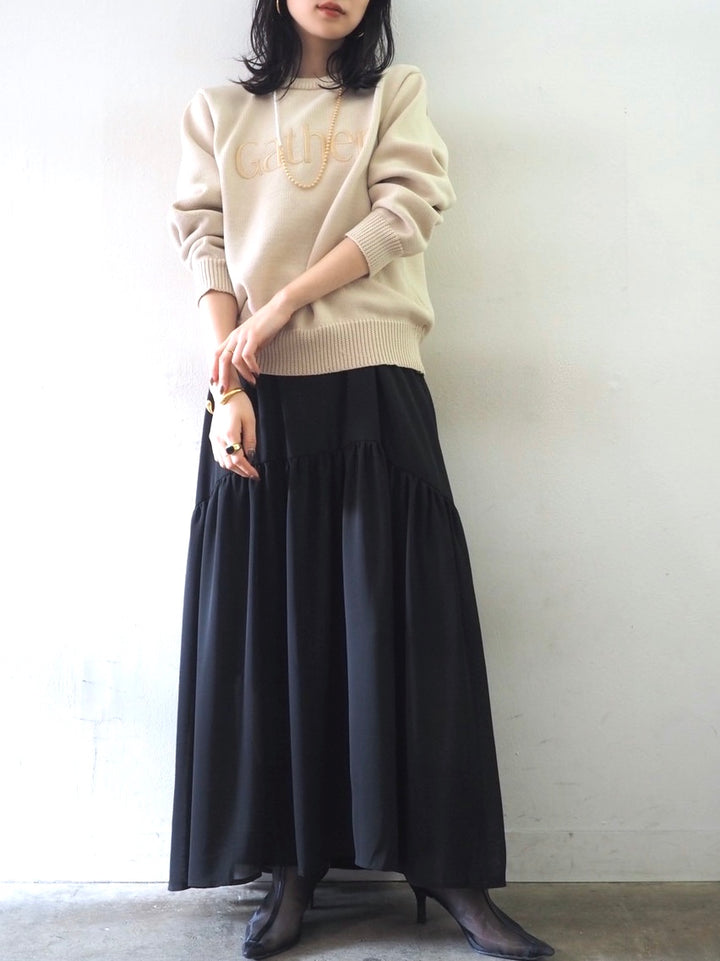 [予約]刺繍ロゴポリエステルニットプルオーバー/アイボリー