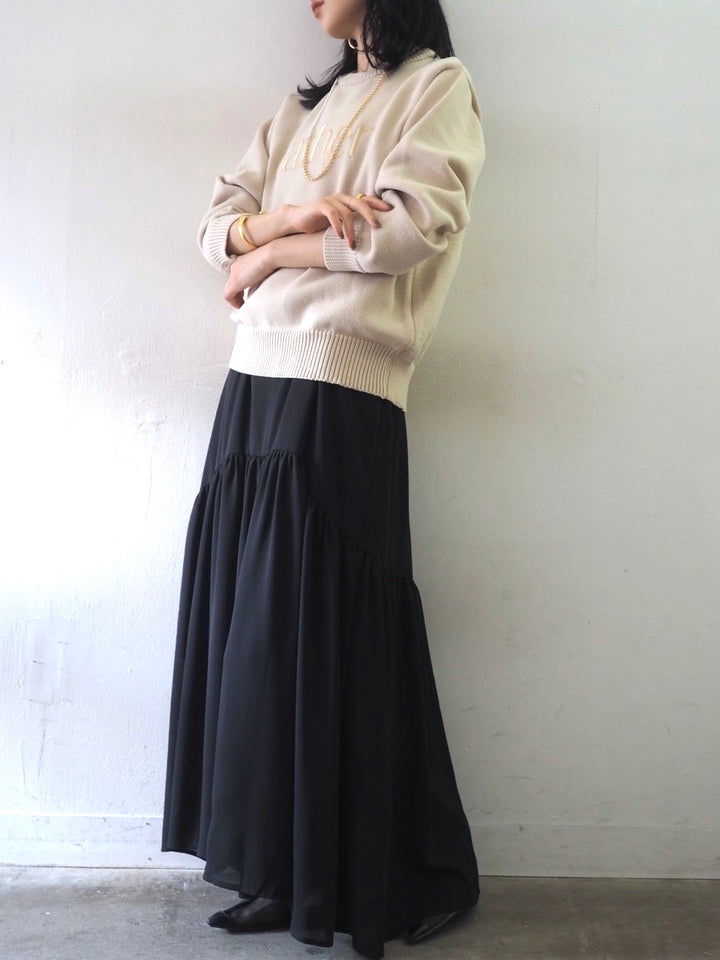 [予約]刺繍ロゴポリエステルニットプルオーバー/アイボリー