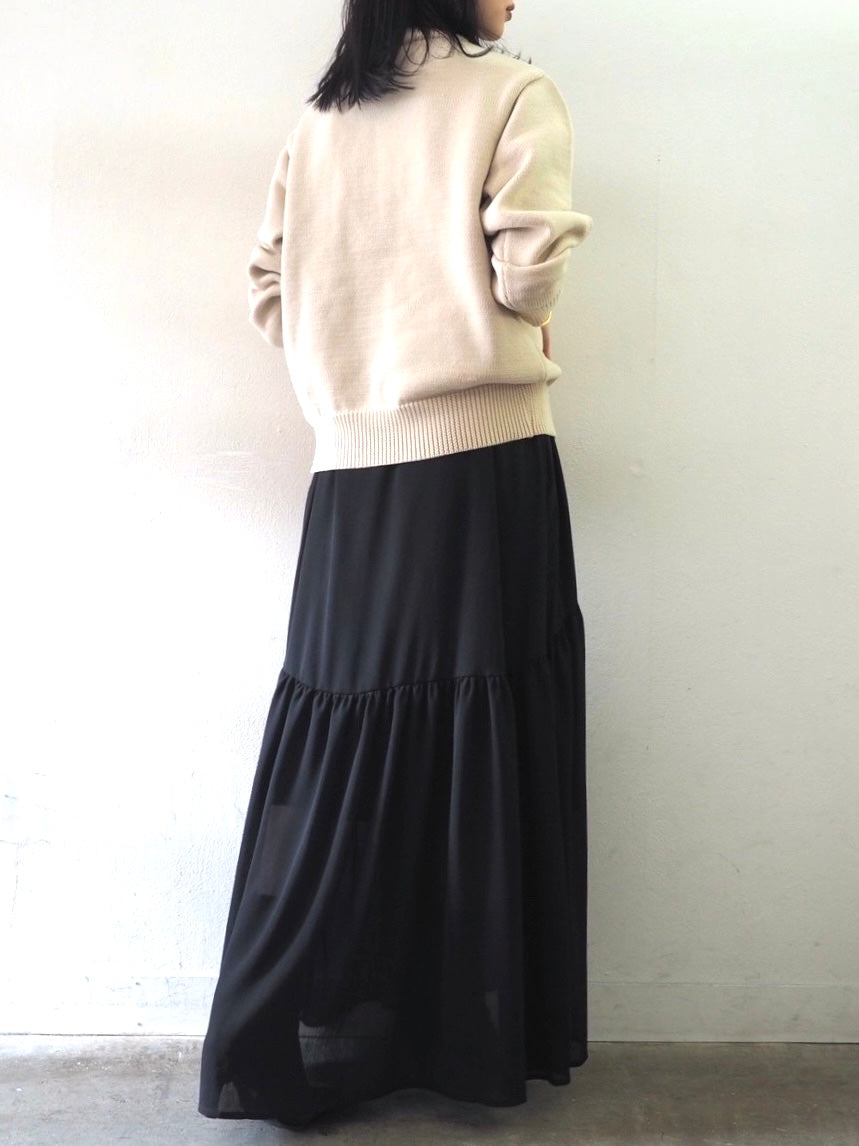 [予約]刺繍ロゴポリエステルニットプルオーバー/アイボリー