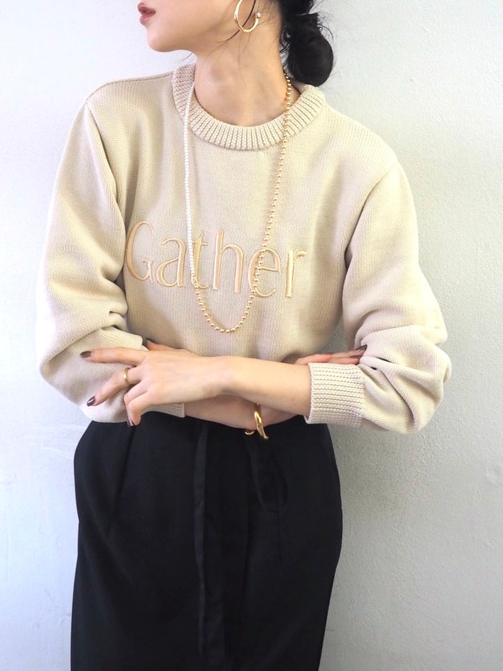 [予約]刺繍ロゴポリエステルニットプルオーバー/アイボリー
