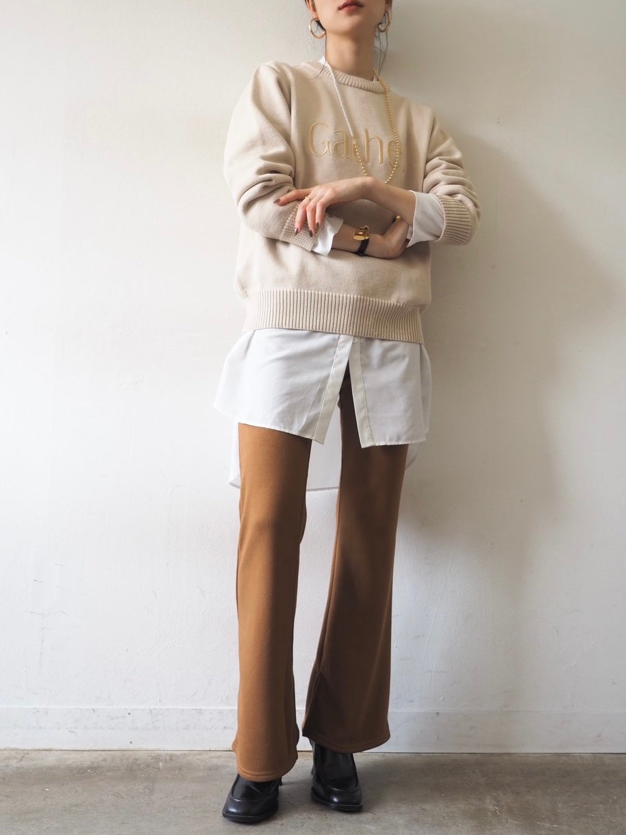 [予約]刺繍ロゴポリエステルニットプルオーバー/アイボリー