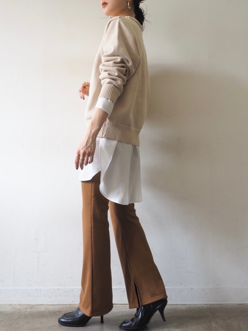 [予約]刺繍ロゴポリエステルニットプルオーバー/アイボリー