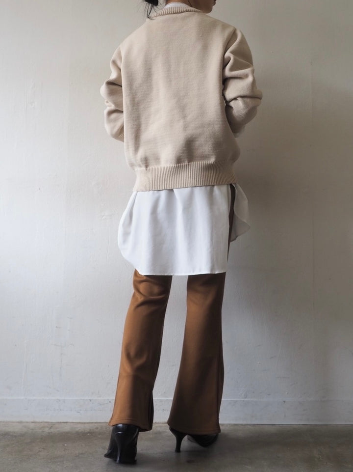 [予約]刺繍ロゴポリエステルニットプルオーバー/アイボリー