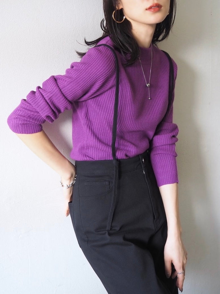 【預訂】瓶頸羅紋針織上衣/紫色