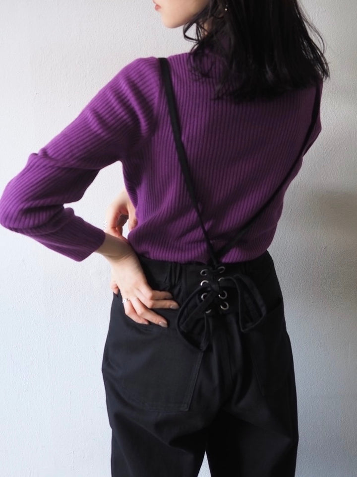 【預訂】瓶頸羅紋針織上衣/紫色