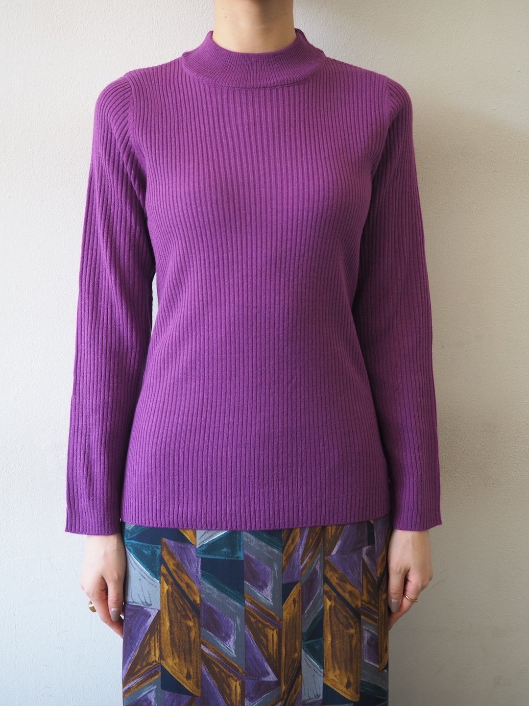 【預訂】瓶頸羅紋針織上衣/紫色