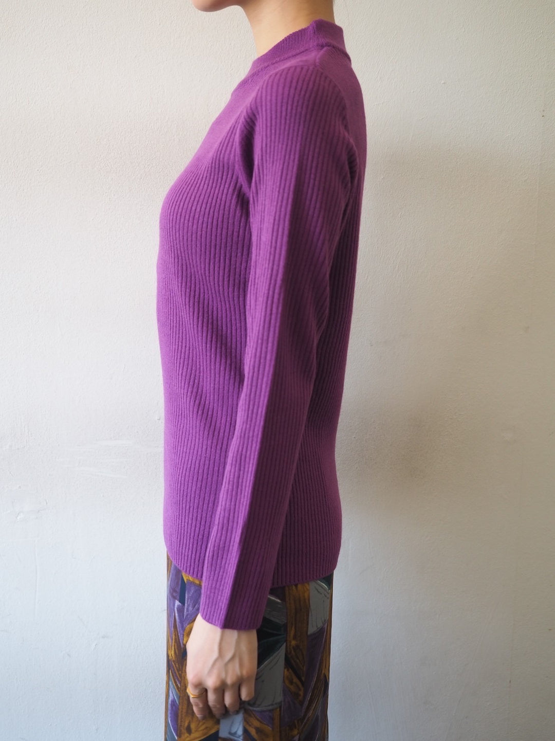 【預訂】瓶頸羅紋針織上衣/紫色