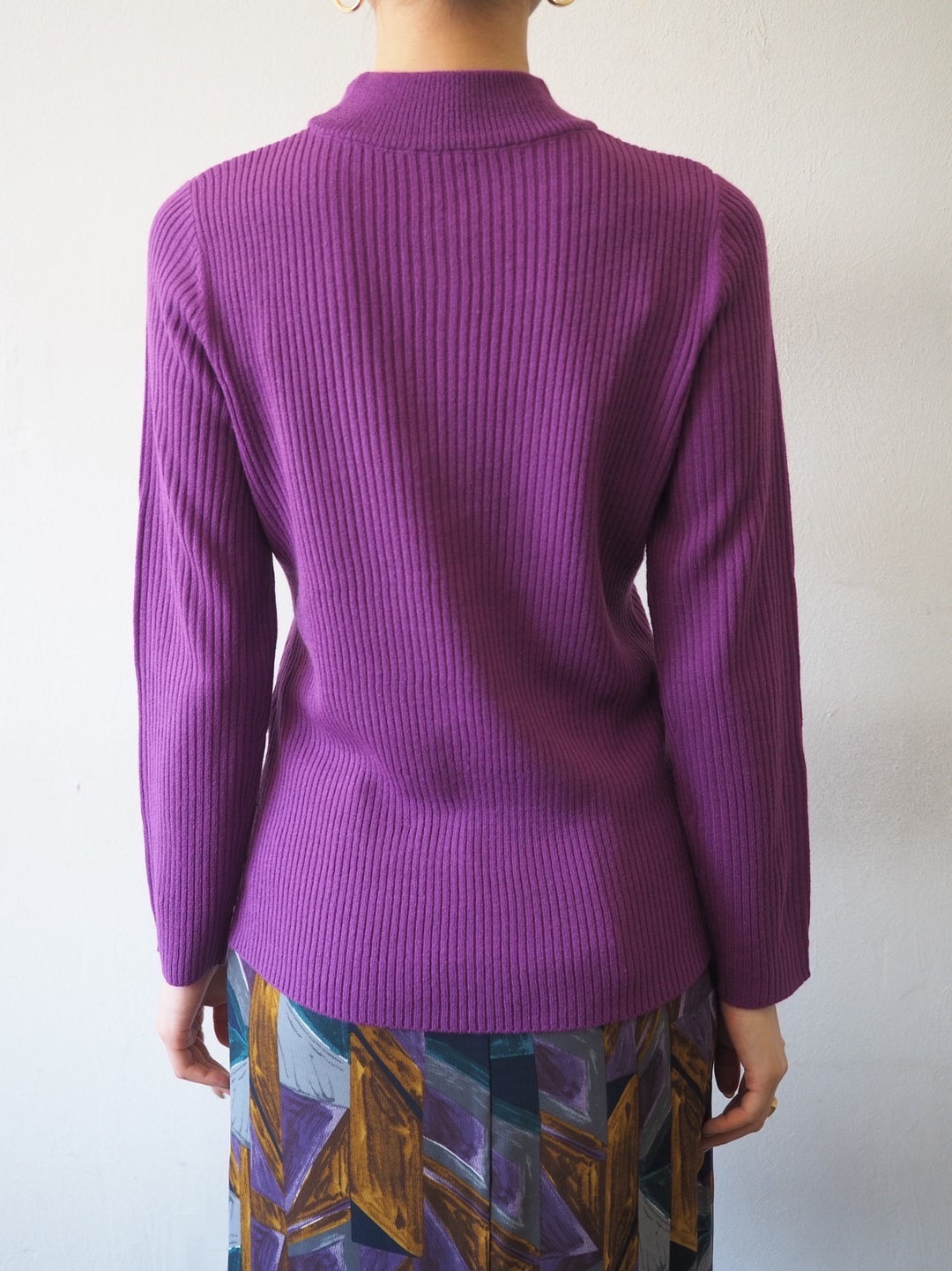 【預訂】瓶頸羅紋針織上衣/紫色