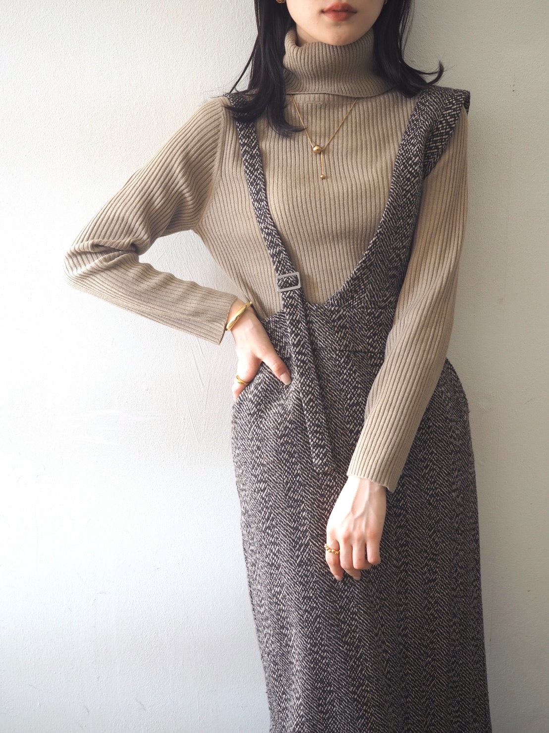 予約]リブタートルネックニットトップス/ベージュ – Lumier