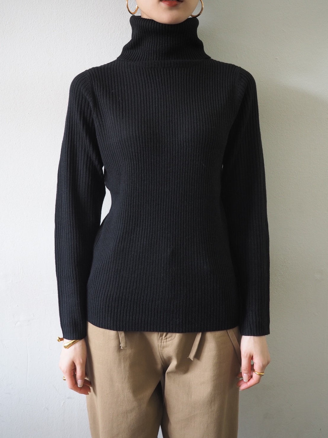 [Pre-order] Ribbed turtleneck knit top/black
