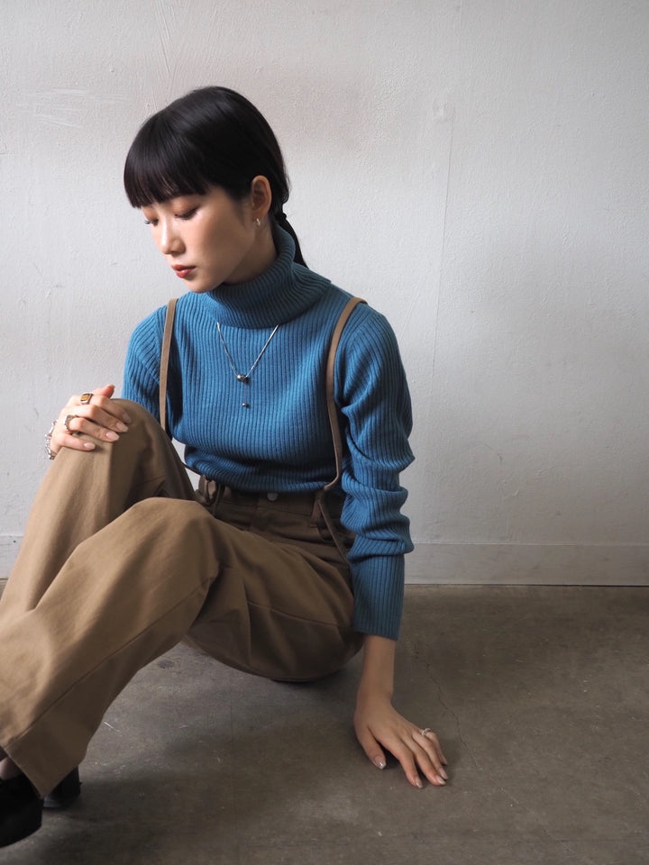[予約]リブタートルネックニットトップス/ブルー