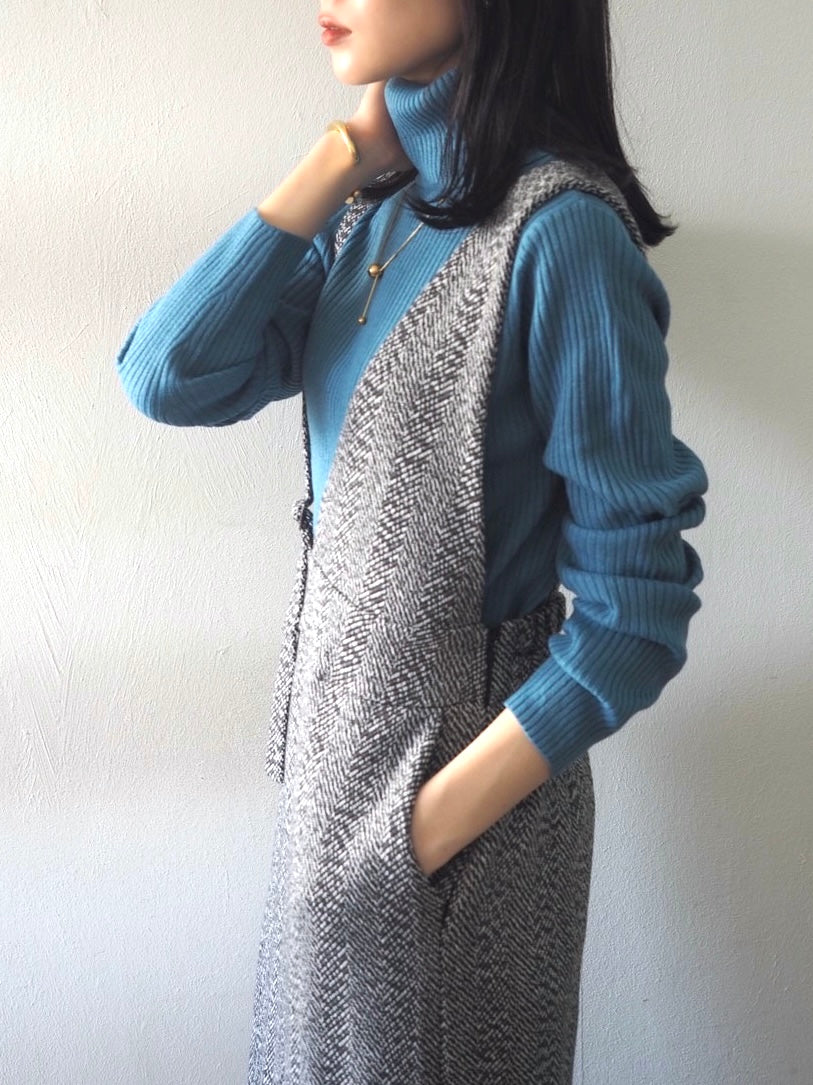 [予約]リブタートルネックニットトップス/ブルー