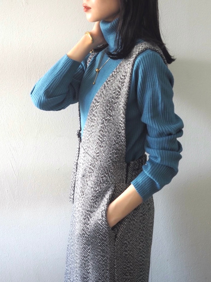 [予約]リブタートルネックニットトップス/ブルー