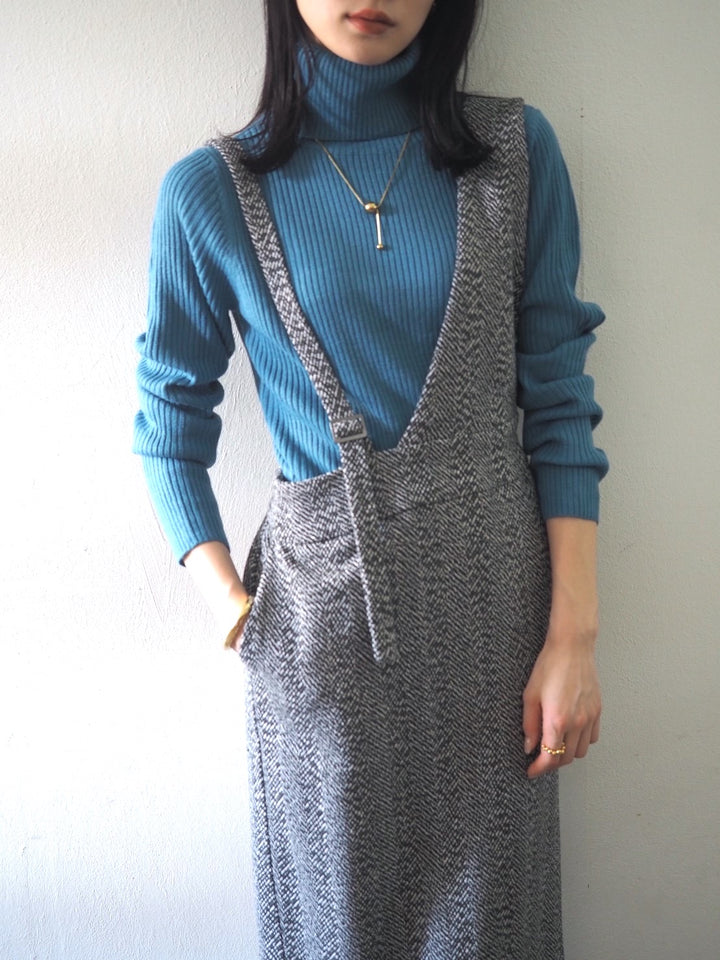 [予約]リブタートルネックニットトップス/ブルー