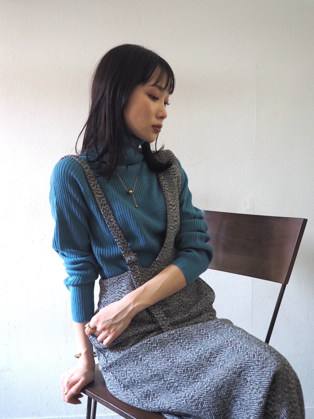 [予約]リブタートルネックニットトップス/ブルー