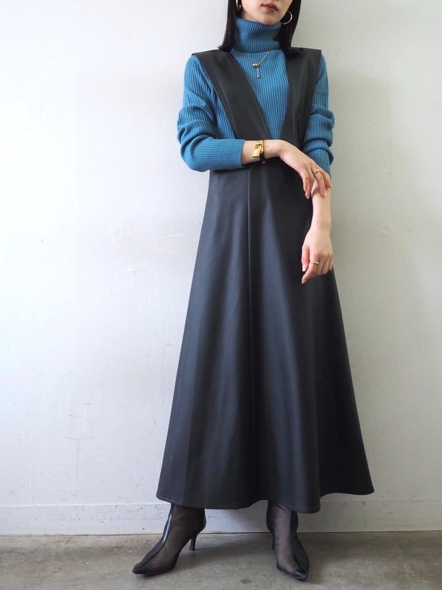 [予約]リブタートルネックニットトップス/ブルー