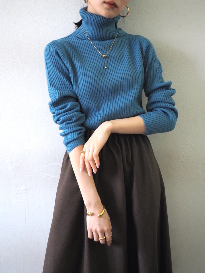 [予約]リブタートルネックニットトップス/ブルー
