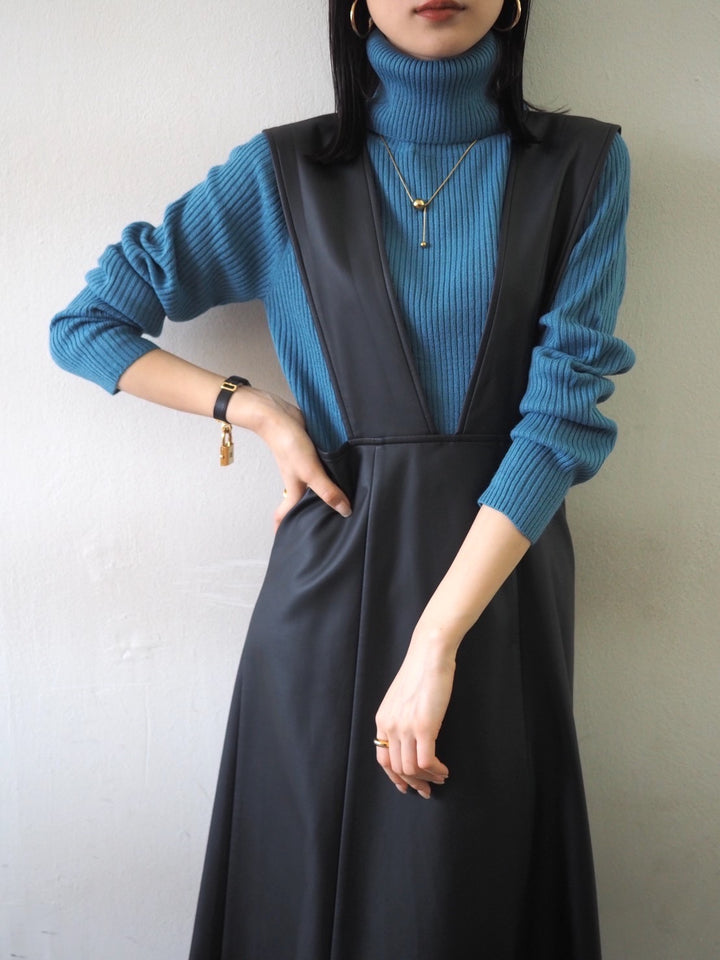 [予約]リブタートルネックニットトップス/ブルー