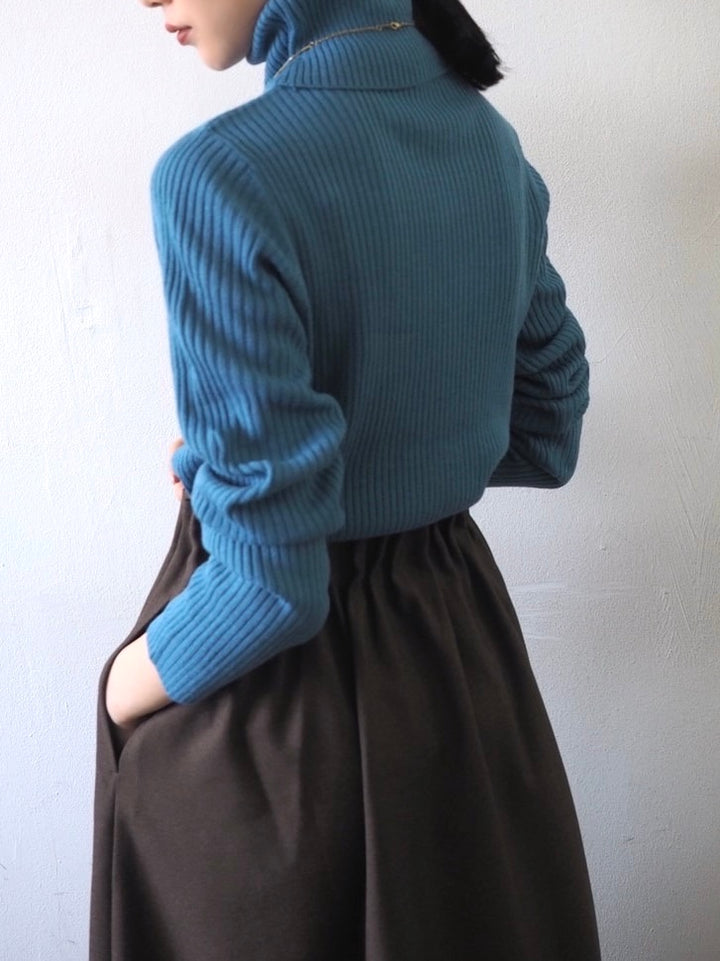[予約]リブタートルネックニットトップス/ブルー