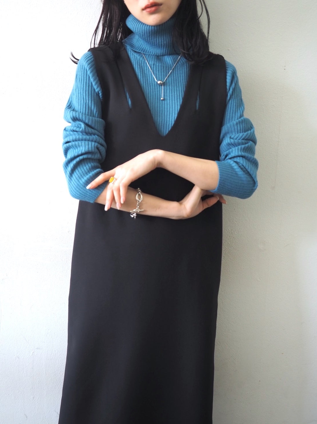 [予約]リブタートルネックニットトップス/ブルー