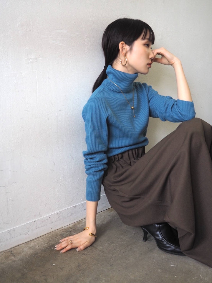 [予約]リブタートルネックニットトップス/ブルー