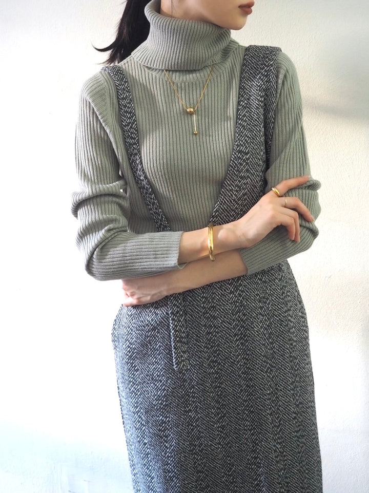 [予約]リブタートルネックニットトップス/グレー