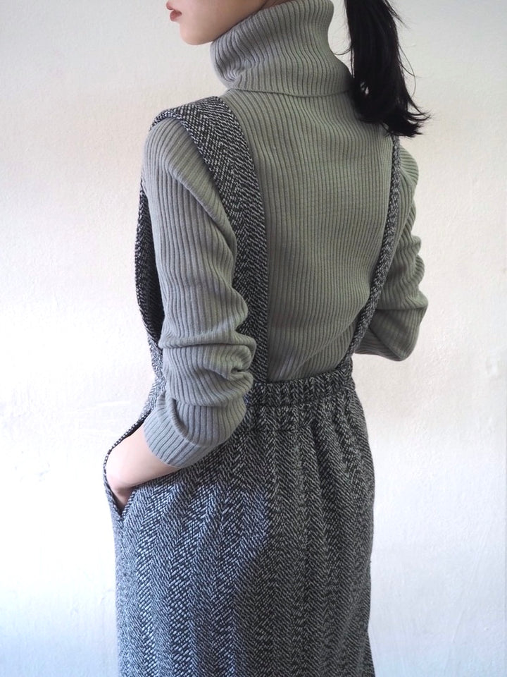[予約]リブタートルネックニットトップス/グレー