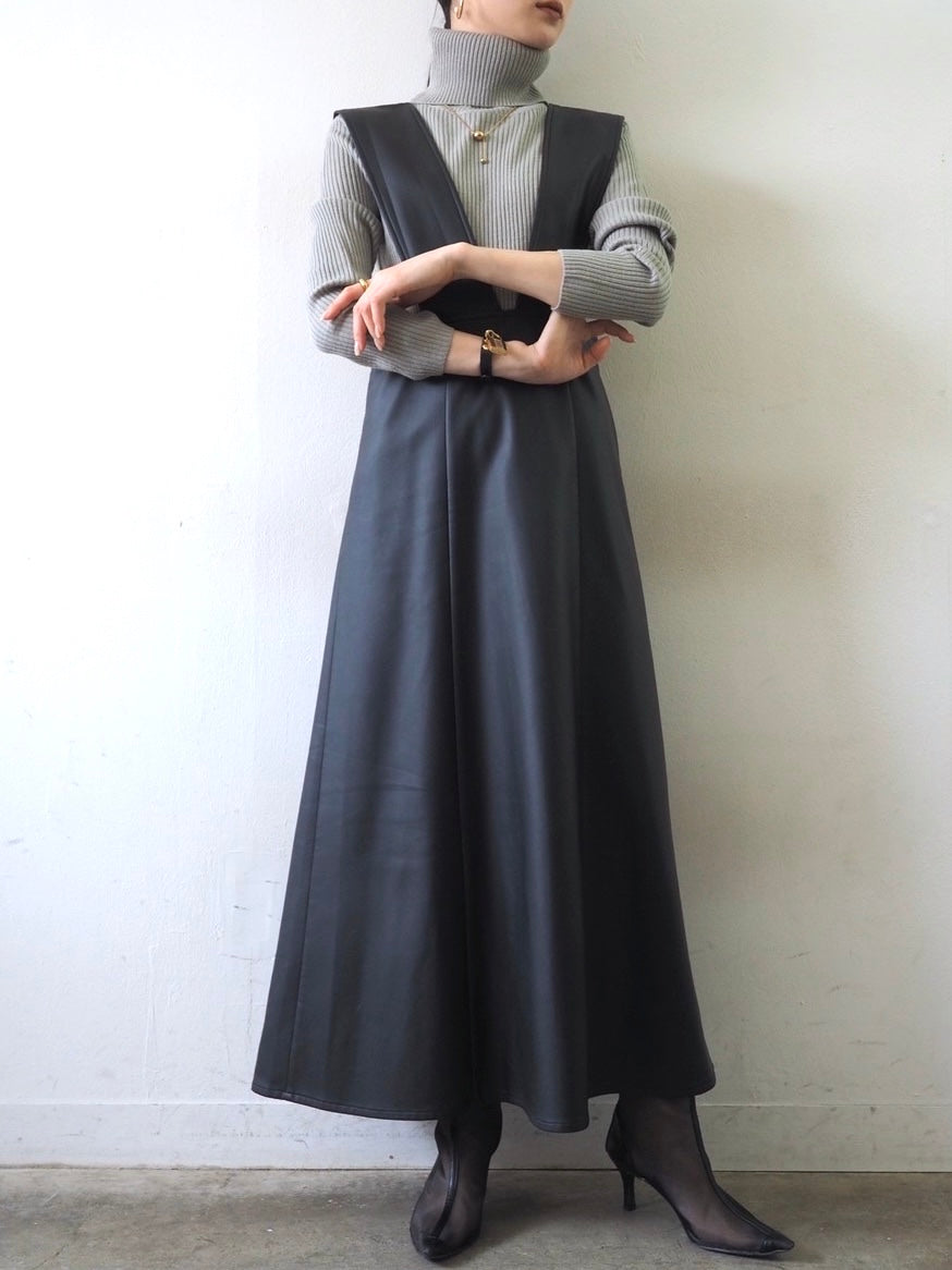 [予約]リブタートルネックニットトップス/グレー