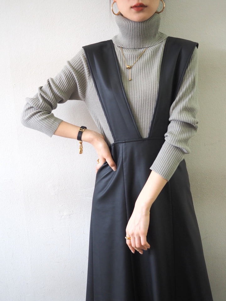 [予約]リブタートルネックニットトップス/グレー