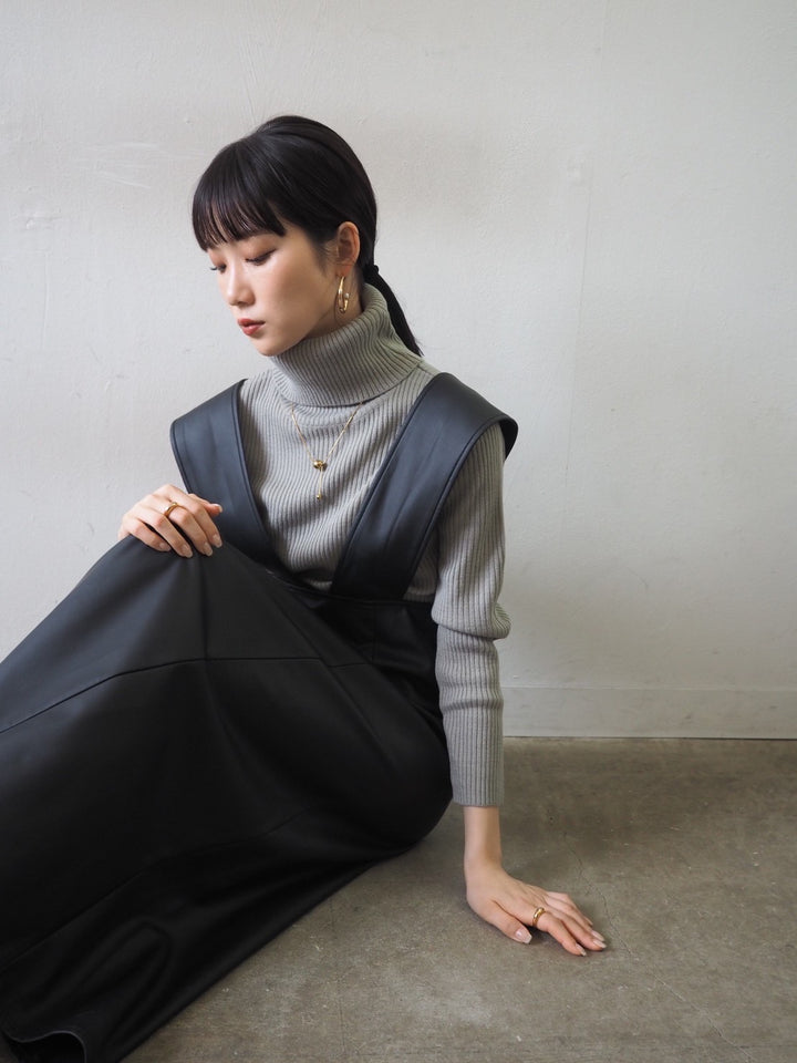 [予約]リブタートルネックニットトップス/グレー