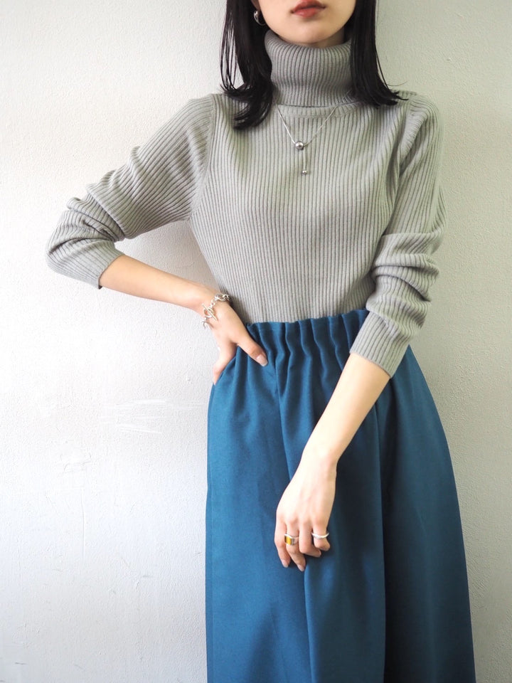 [予約]リブタートルネックニットトップス/グレー