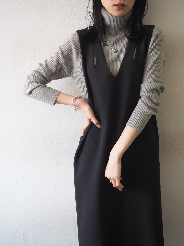 [予約]リブタートルネックニットトップス/グレー