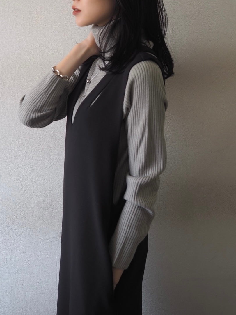 [予約]リブタートルネックニットトップス/グレー