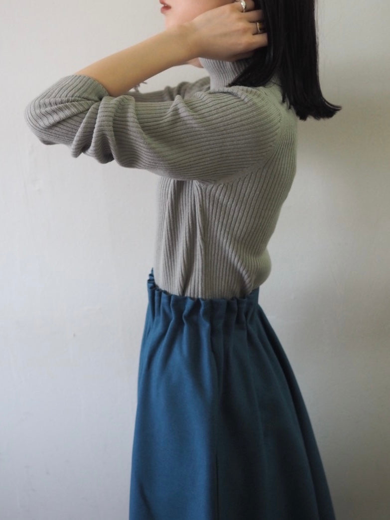 [予約]リブタートルネックニットトップス/グレー