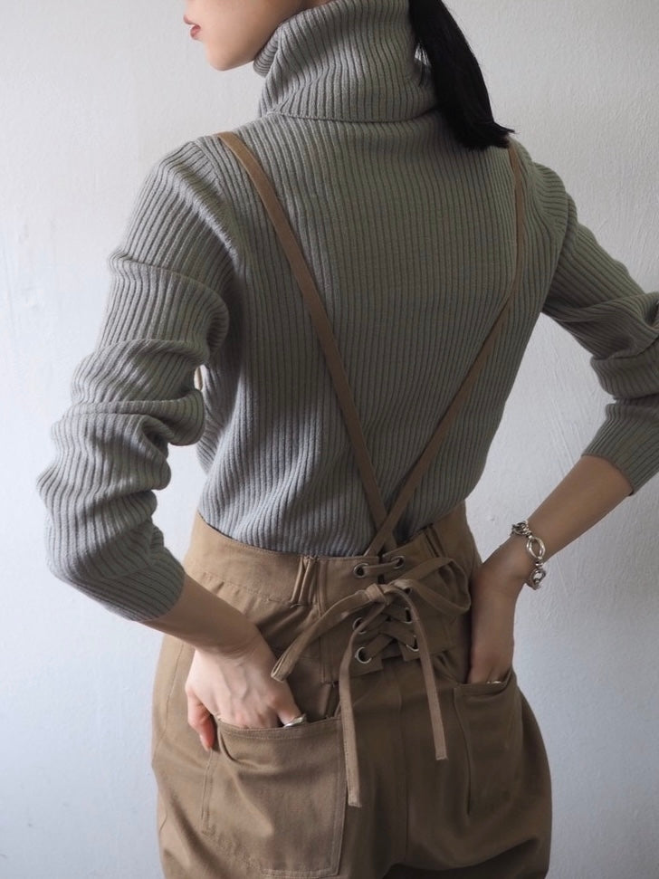 [予約]リブタートルネックニットトップス/グレー