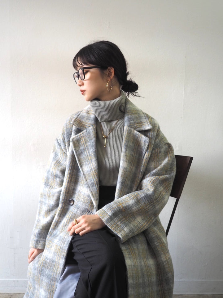 [予約]リブタートルネックニットトップス/グレー