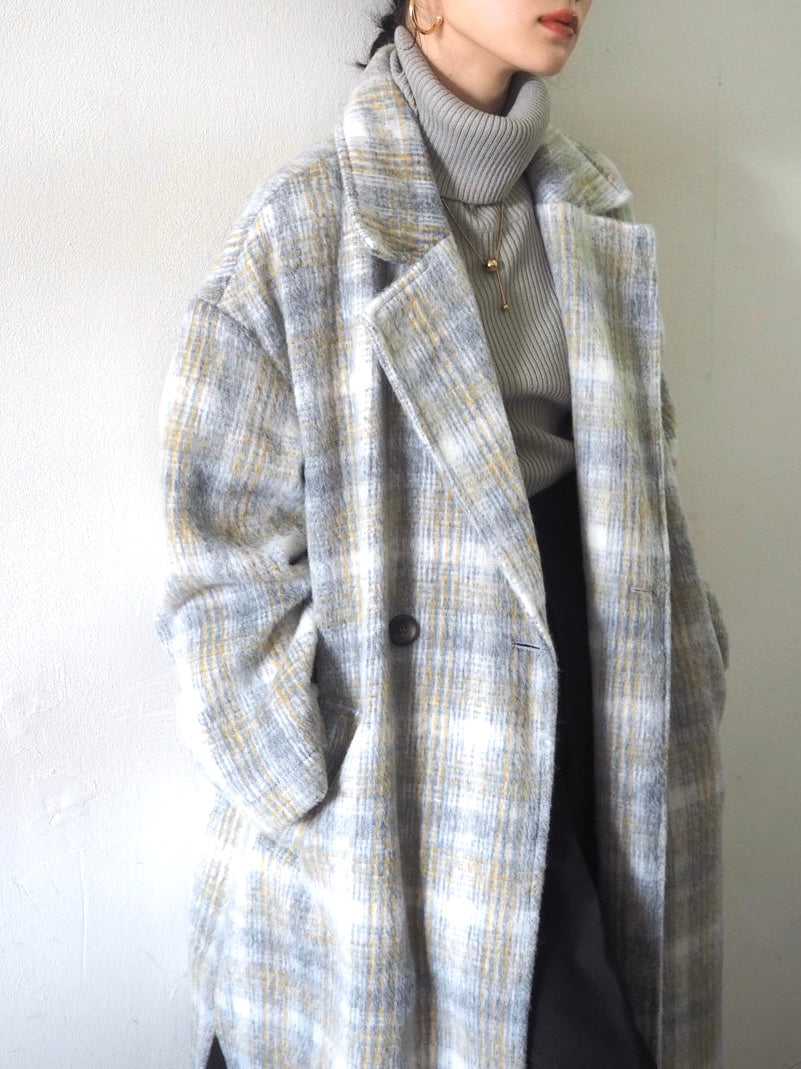 [予約]リブタートルネックニットトップス/グレー