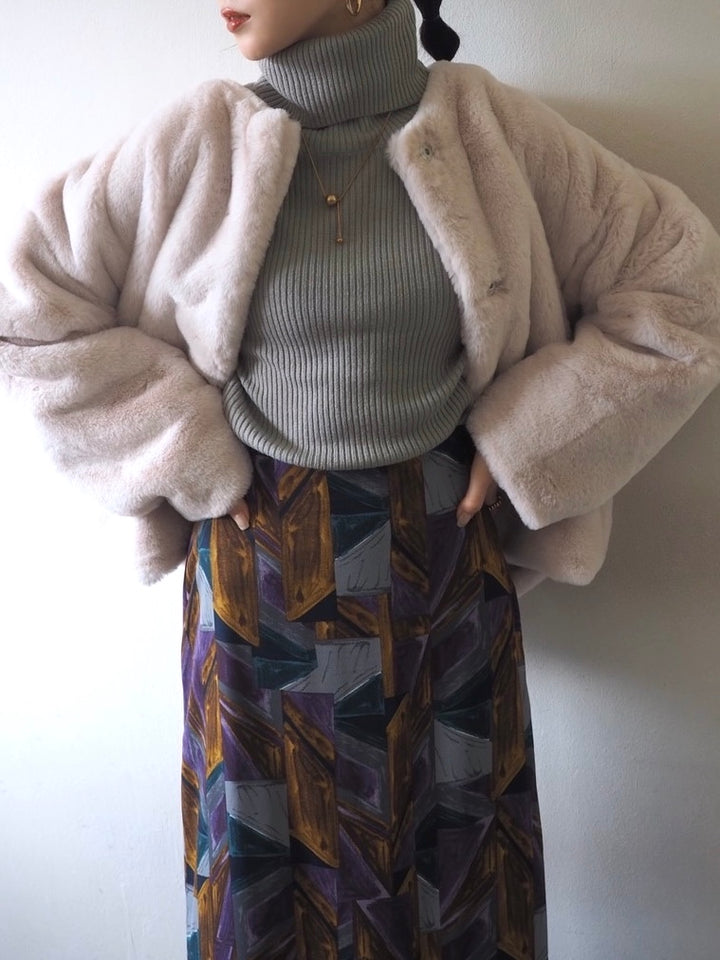 [予約]リブタートルネックニットトップス/グレー