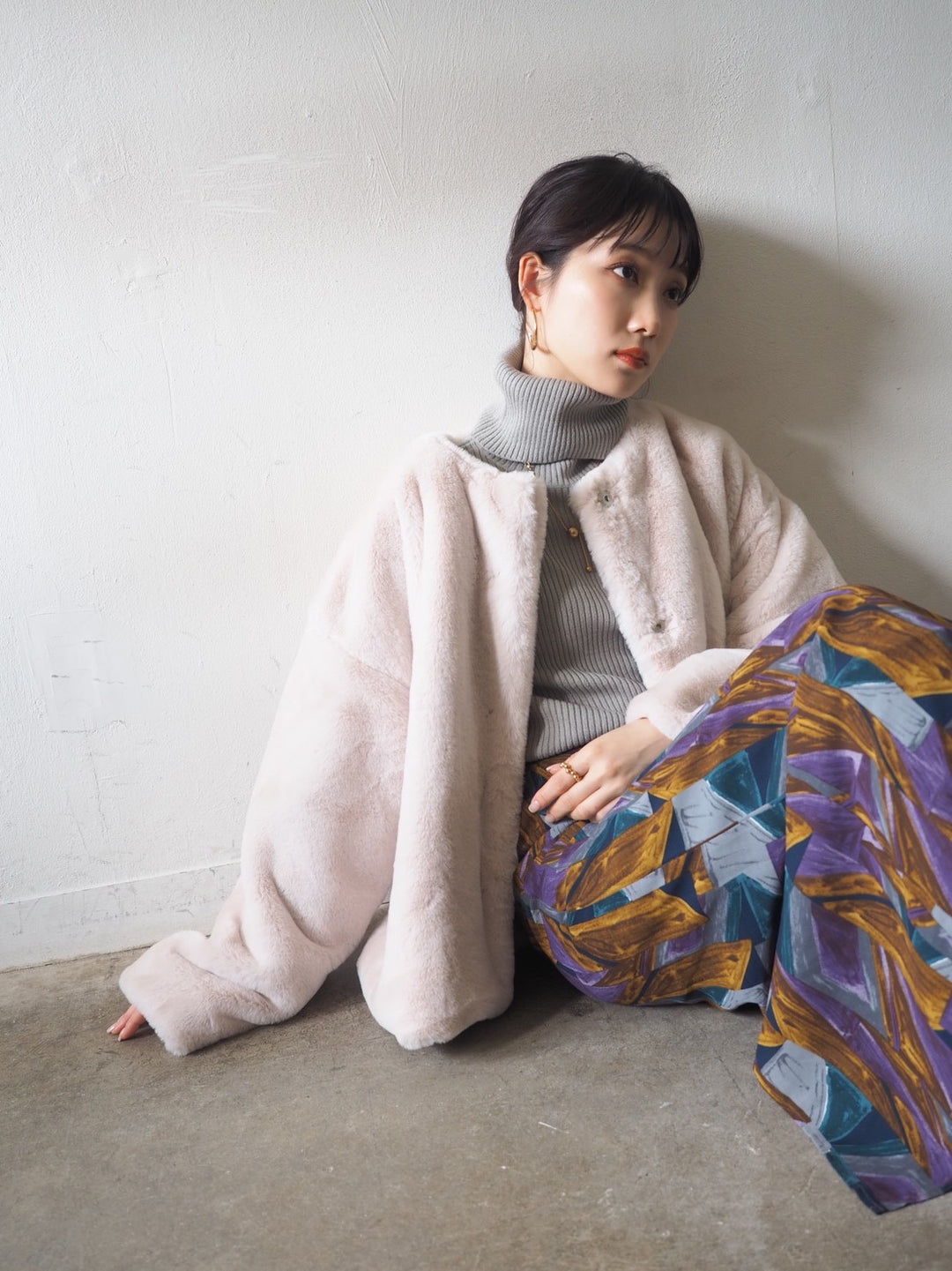 [予約]リブタートルネックニットトップス/グレー