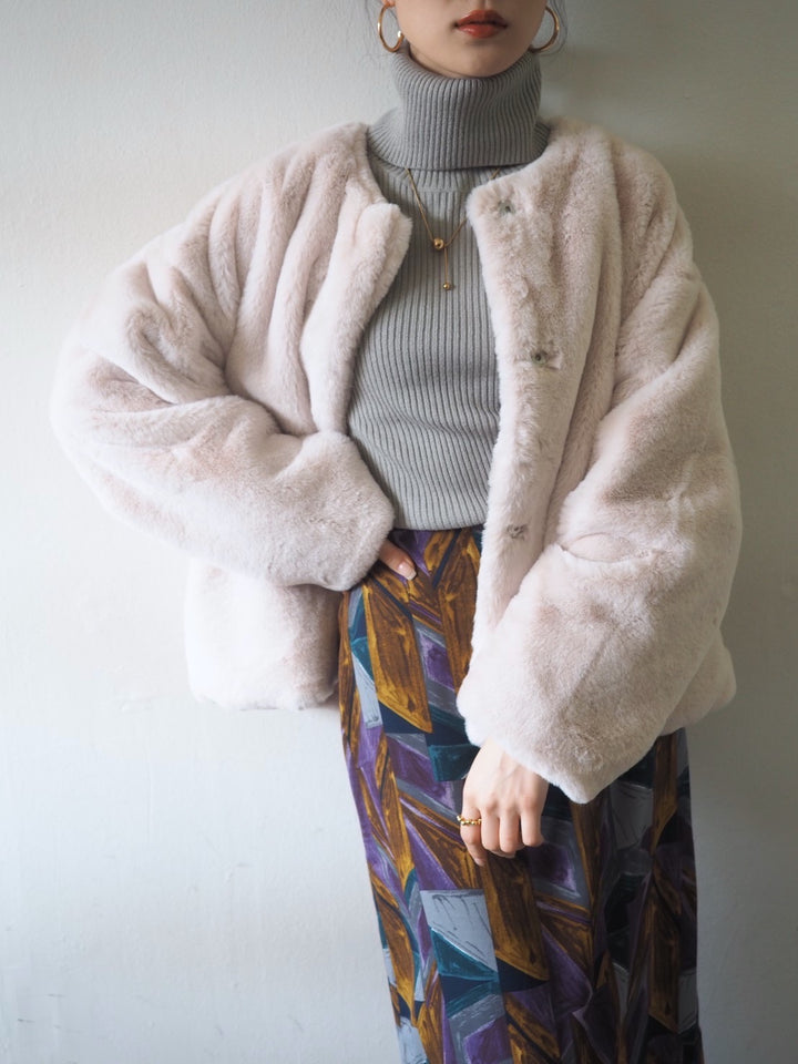 [予約]リブタートルネックニットトップス/グレー