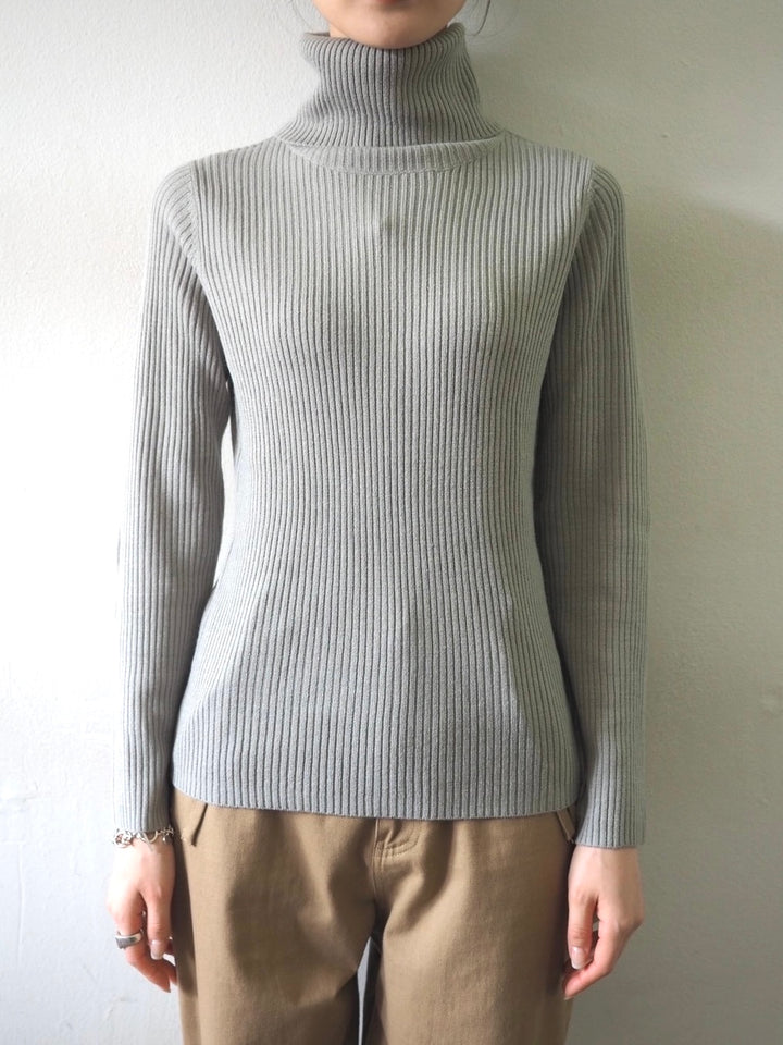 [予約]リブタートルネックニットトップス/グレー