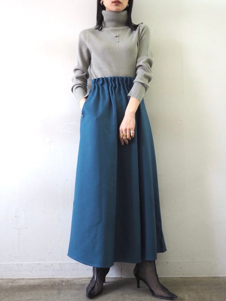 [予約]リブタートルネックニットトップス/グレー