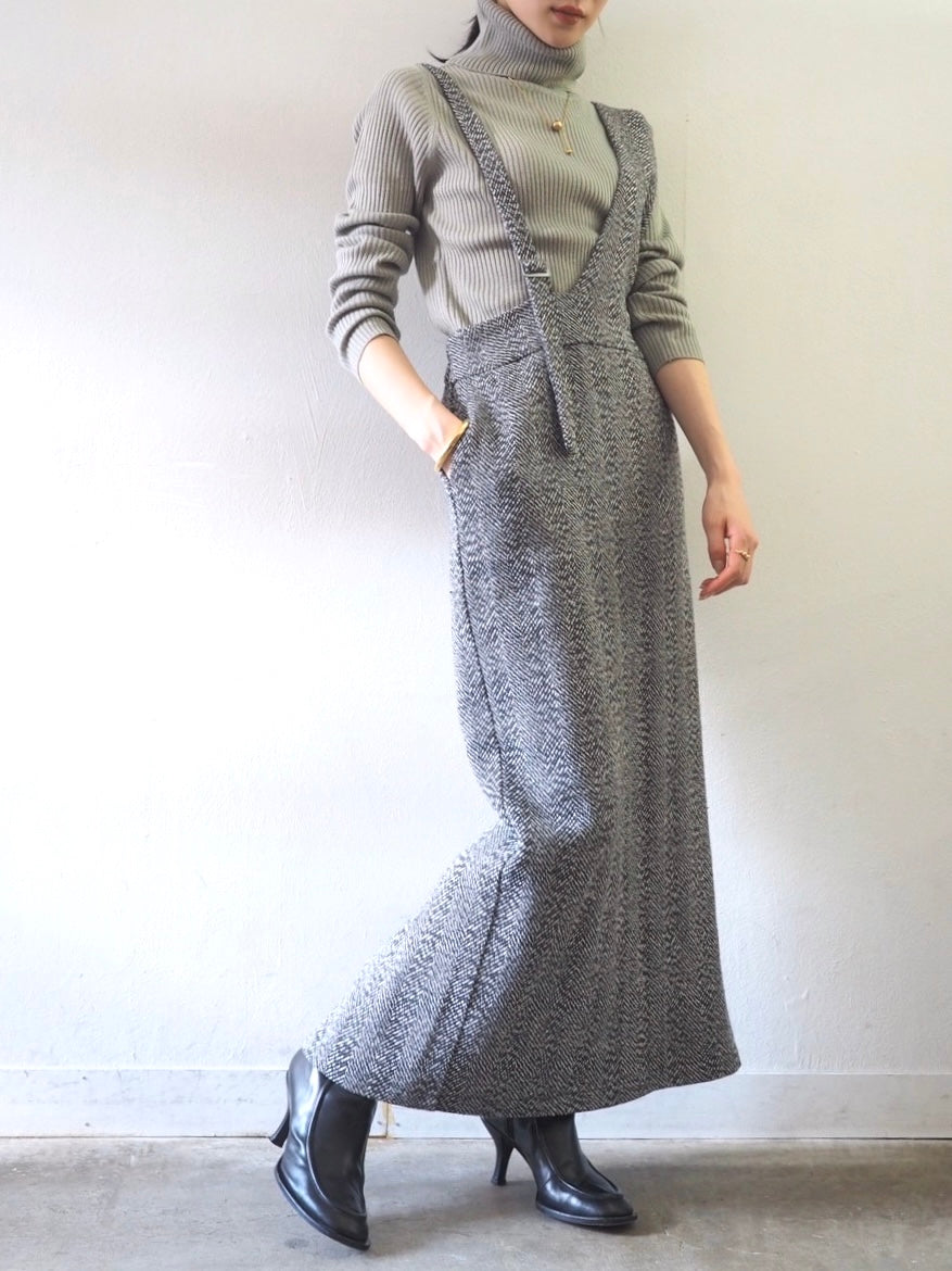 [予約]リブタートルネックニットトップス/グレー