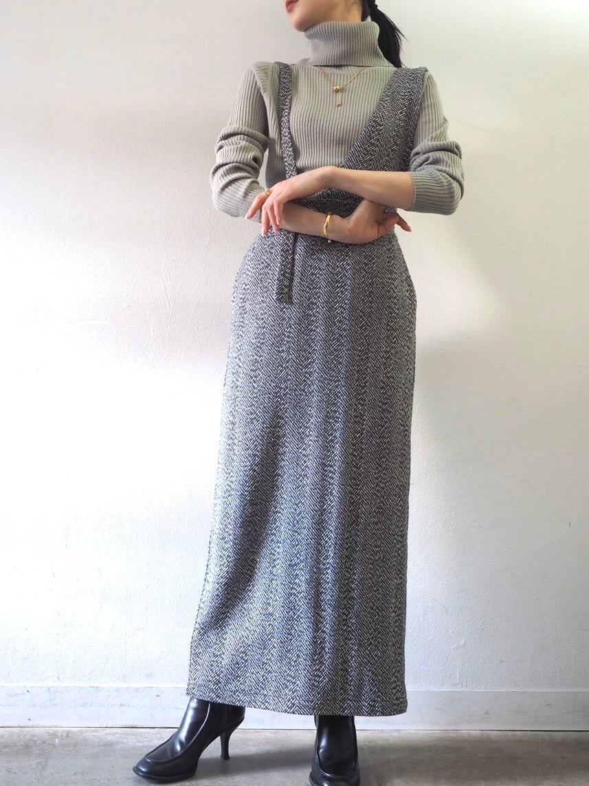 [予約]リブタートルネックニットトップス/グレー