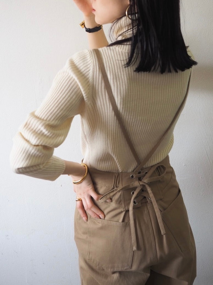 [予約]リブタートルネックニットトップス/アイボリー