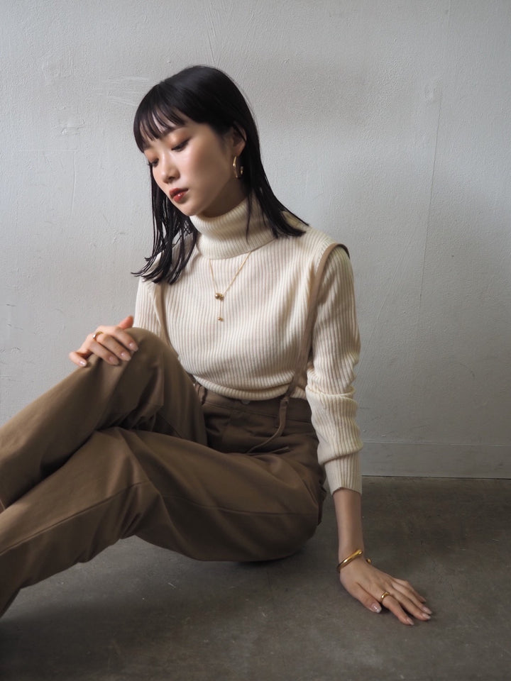 [予約]リブタートルネックニットトップス/アイボリー