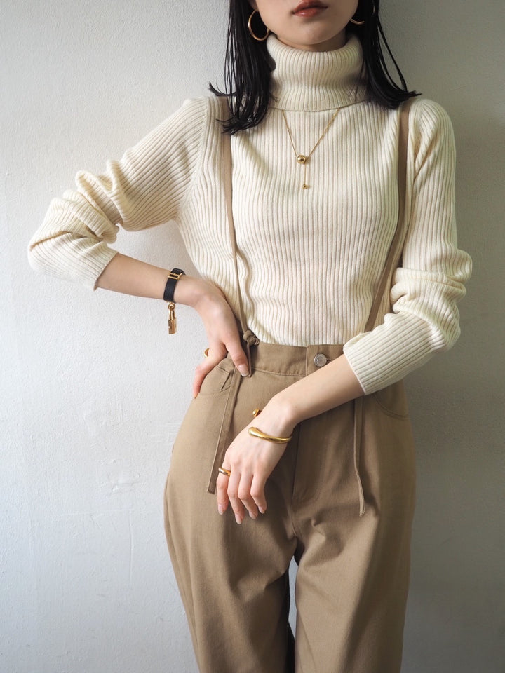 [予約]リブタートルネックニットトップス/アイボリー