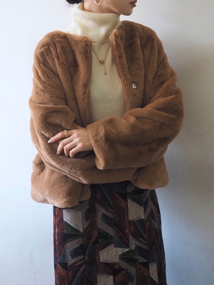 [予約]リブタートルネックニットトップス/アイボリー