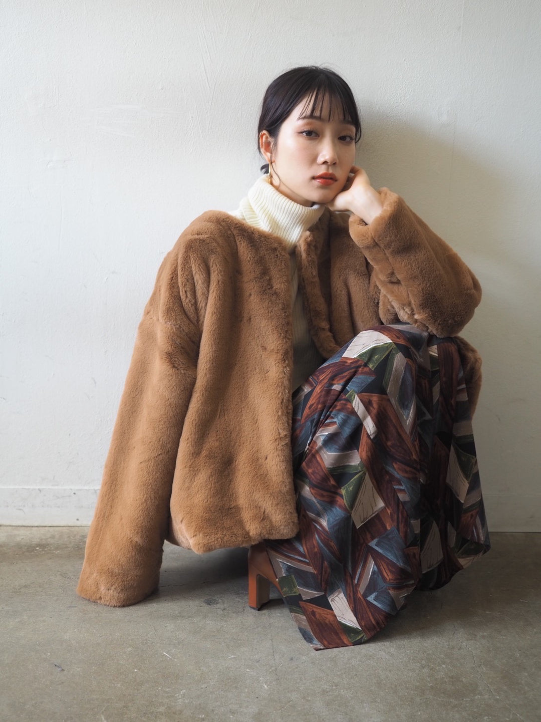 [予約]リブタートルネックニットトップス/アイボリー